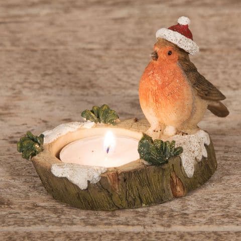 Robin Redbreast Tea Light Candle Holder Christmas Decoration