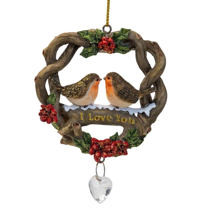 Robins In Nest 'I Love You' Christmas Hanging Ornament Gift for a first Christmas together