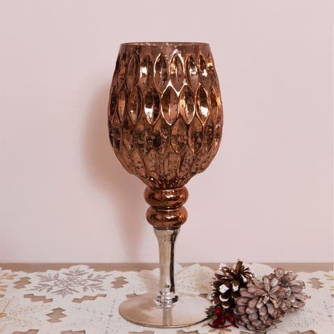 Rose Gold Glass Goblet Candle Holder - Large Grand Goblet Christmas Decoration