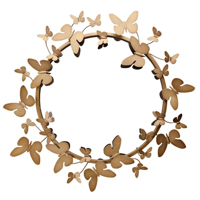 Round brushed Gold Butterfly wall Mirror with 3D butterfly detail