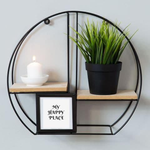 Round Metal Wall Shelf Plant Display Unit With Photo Frame