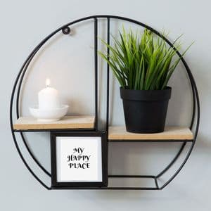 Round Metal Wall Shelf Plant Display Unit With Photo Frame