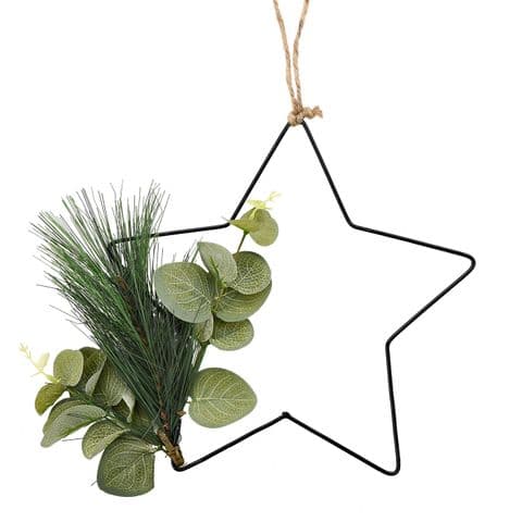 Rustic Hanging Star Decoration With Christmas Foliage 25cm