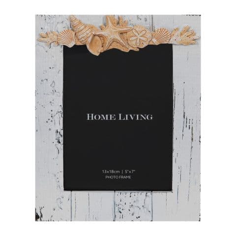 Rustic Seashell Beach Theme White Wooden Photo Frame 5 x 7