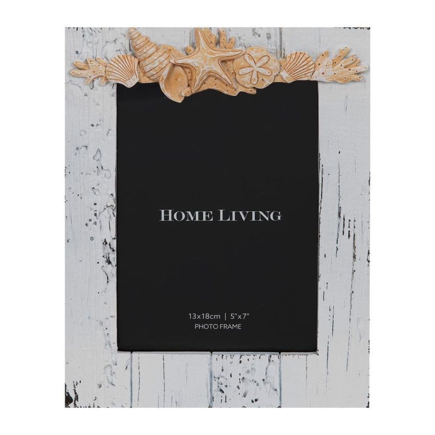 Seashell Beach Theme White Wooden Photo Frame 5 x 7 Nautical home decor accessory