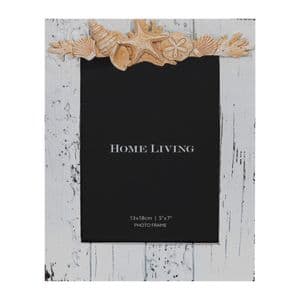 Rustic Seashell Beach Theme White Wooden Photo Frame 5 x 7