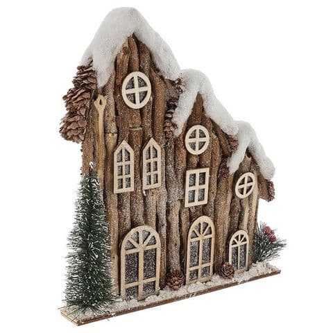 Rustic Wooden Christmas Houses Decoration | Woodland Winter Plaque