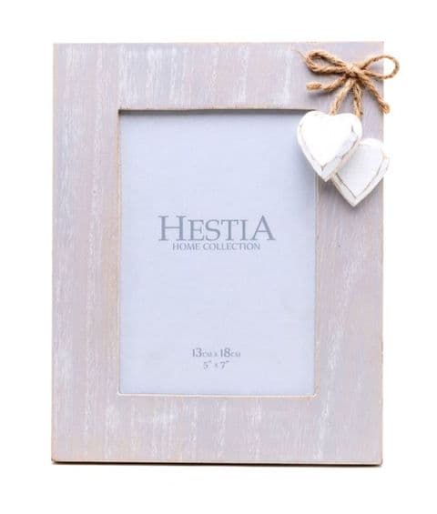 Rustic Wooden Shabby Chic Photo Frame With White Hanging Heart 5 x 7