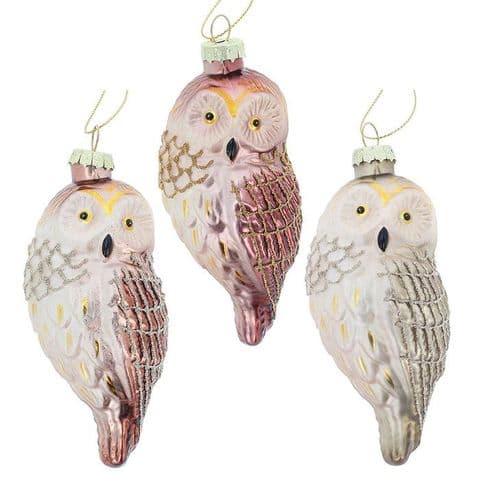 Rustic Woodland Hanging Christmas Owl Decorations