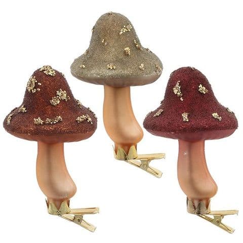 Rustic Woodland Mushroom Clip-On Ornaments | Christmas Decorations