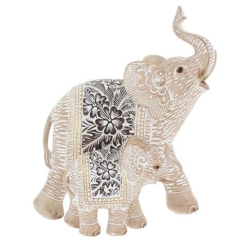 Sandstone Carved Decorative Elephant Mother & Baby Figurine Ornament