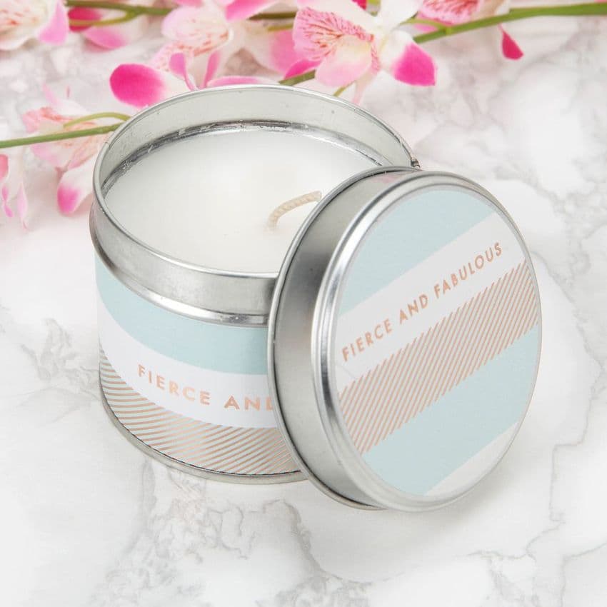 Scented Candle Tin Table Gift Favour Feirce and Fabulous