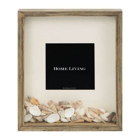 Seashell Photo Frame - Wooden Box Frame Beach Nautical Theme To Fit Photo 5 x 5