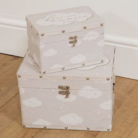 Set of 2 Baby's Storage Boxes 'Love You To The Moon & Back' Baby Keepsake Chests for Nursery