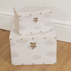 Set of 2 Baby storage Boxes - Baby Keepsake Boxes - Christening, New Baby Nursery Decor Gift