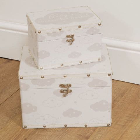 Set of 2 Baby storage Boxes - Baby Keepsake Boxes - Christening, New Baby Nursery Decor Gift