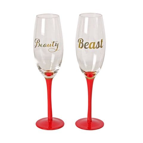 Set of 2 Champagne Flutes "Beauty and Beast"