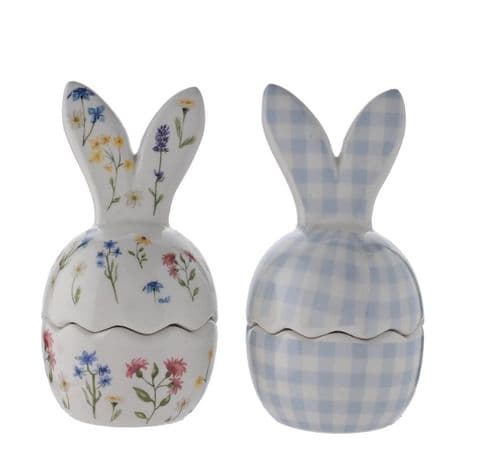 Set Of 2 Gingham & Floral Lidded Easter Eggcups