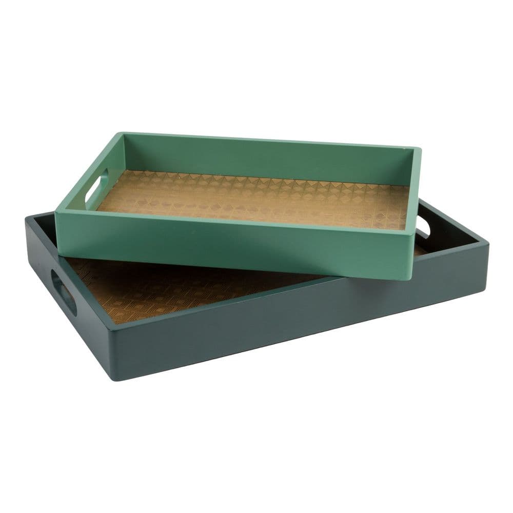 Set of 2 Green Wooden Serving Trays Amazonia Breakfast In Bed Trays with handles