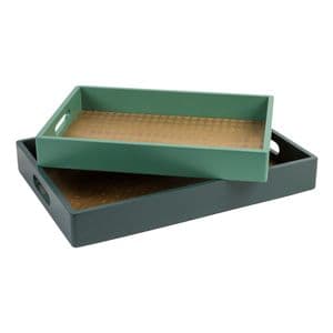 Set of 2 Green Wooden Serving Trays - Amazonia Breakfast In Bed Trays with handles