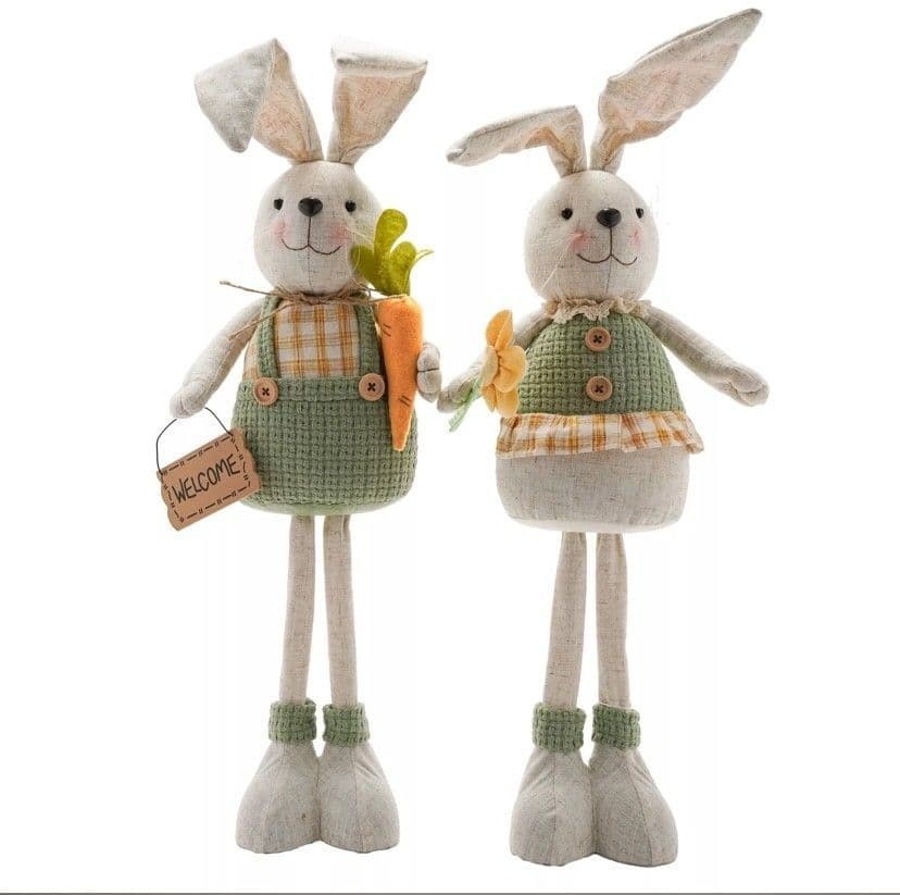 Set Of 2 Mr & Mrs Easter Bunny Standing Ornaments with long legs