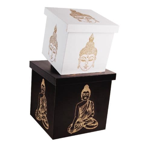 Set Of 2 Thai Buddha Decorative Wooden Storage Boxes - Home & Office Storage Solutions