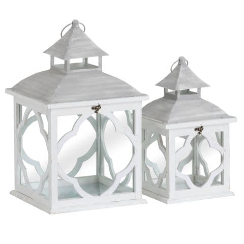 Set Of 2 White Wooden Luxury Lanterns Moroccan Marrakesh Inspired Design