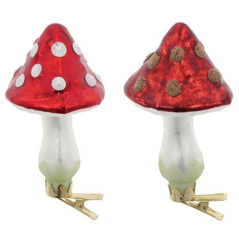 Set Of 2 Woodland Mushroom Clip-On Ornaments | Christmas Tree Decorations