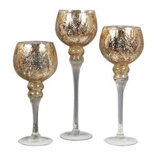 Set of 3 Large Gold Glass Goblet Style Candle Holders