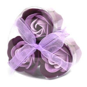 Set of 3 Lavender Rose Soaps Flower Table Gift Wedding Favor in Heart Shape Box