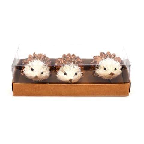 Set Of 3 Little Hedgehogs Rustic Christmas Decorations