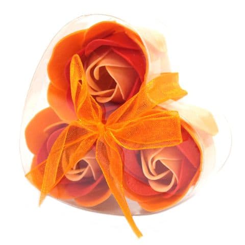 Set of 3 Peach Rose Soaps Flower Table Gift Wedding Favor in Heart Shape Box