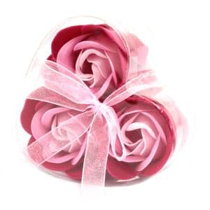 Set of 3 Pink Rose Soaps Flower Table Gift Weeding Favor in Heart Shape Box
