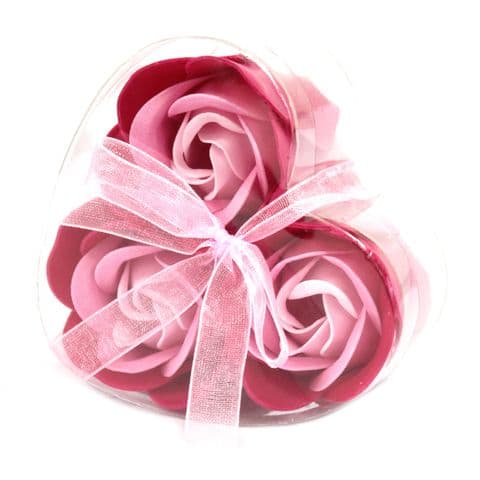 Set of 3 Pink Rose Soaps Flower Table Gift Weeding Favor in Heart Shape Box