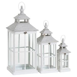 Set Of 3 White Wooden Luxury Lanterns With Cross Design