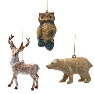 Set Of 3 Woodland Animal Christmas Decorations - Reindeer, Owl and Bear