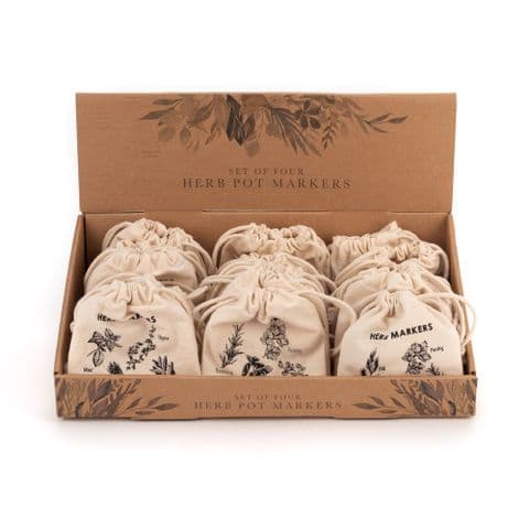 Set Of 4 Herb Markers In Natural Pouch Gift For Gardeners