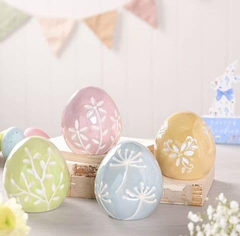 Set Of 4 Pastel Ceramic Easter Egg Ornaments