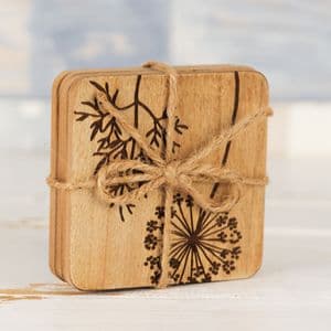 Set of 4 Wooden Coasters with Botanical print detail