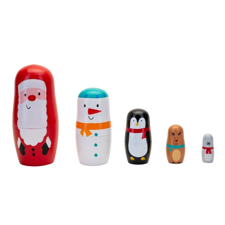 Set of 5 Wooden Russian Style Nesting Dolls Christmas Characters Gift