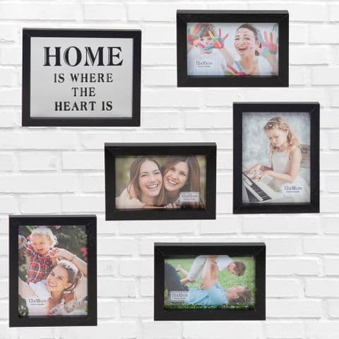 Set of 6 Black Wooden Photo Frames For Home Gallery