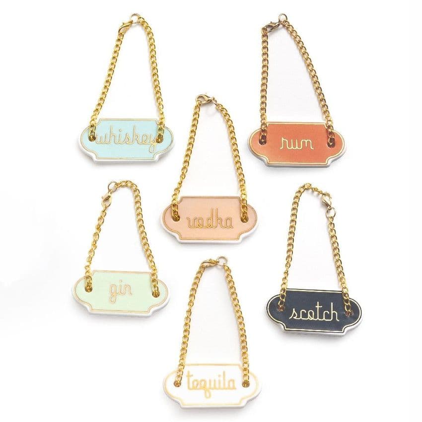 Set of 6 Decanter labels for Crystal Decanters - Luxury Porcelain Decanter Tags in Gift Box - Assorted Decanter Tags