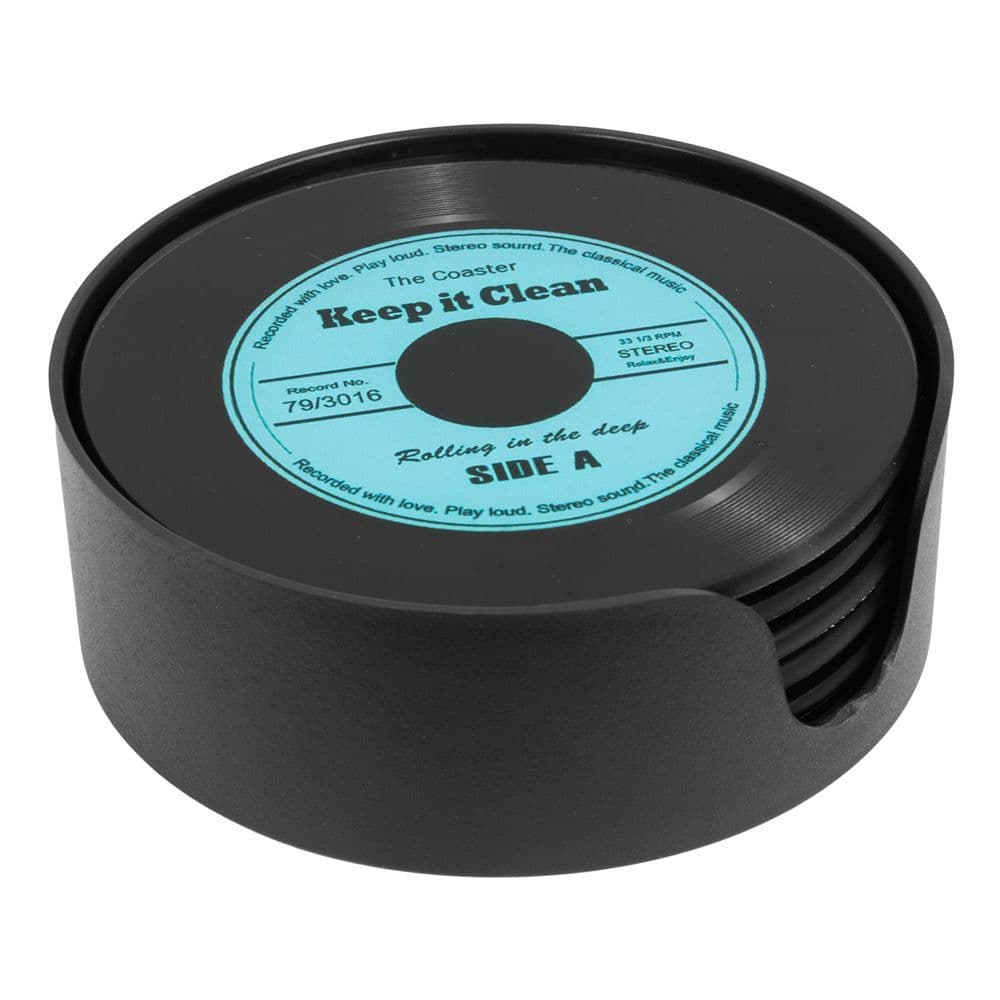 Unique and unusual Set of 6 Vinyl Record Design Glass Coasters Gift ...