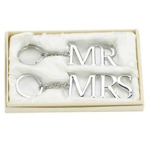 Set of Mr and Mrs Silver Plate Keyrings In Presentation Box - Wedding Present For Bride and Groom