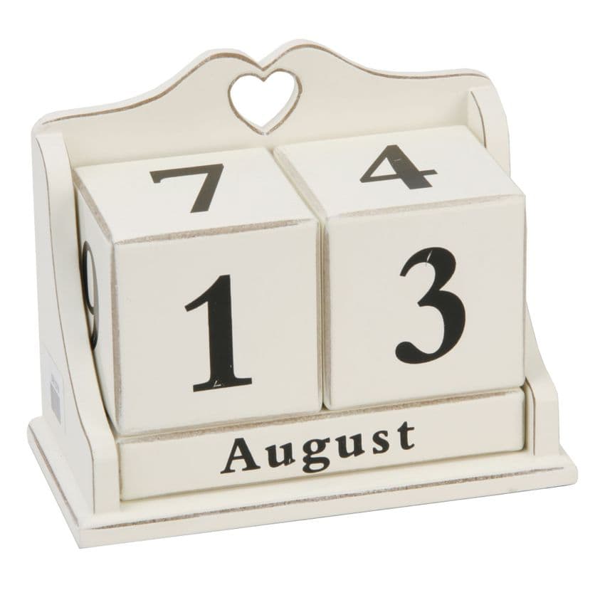 Shabby Chic Perpetual Calendar White Heart Design