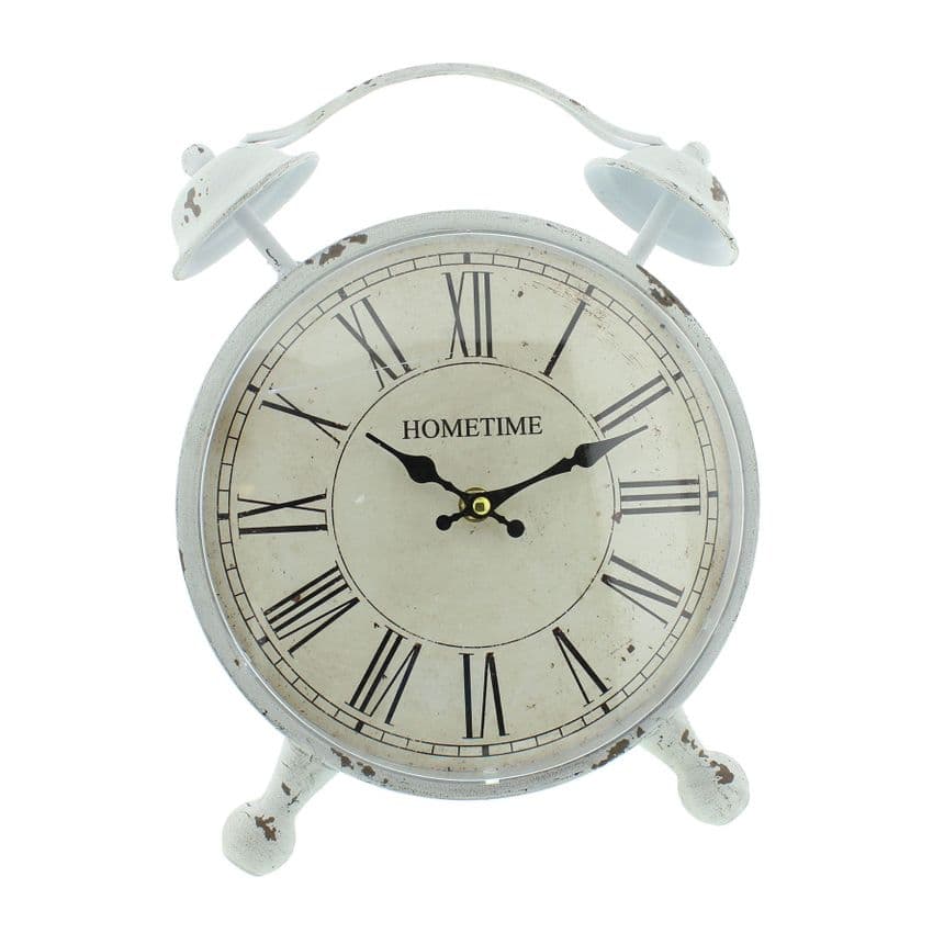 Shabby Chic White Mantel Clock - Country Farmhouse Oversized Clock - Antique White Distressed Finish