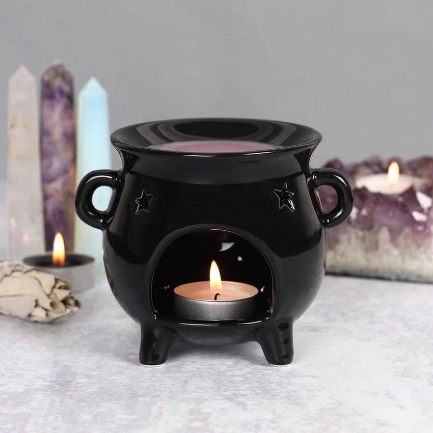 Shiny Black Cauldron Shaped Oil Melt Burner Gift. Halloween decoration.