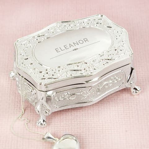 Silver Antique Style Trinket Box Personalized With any Name or Message