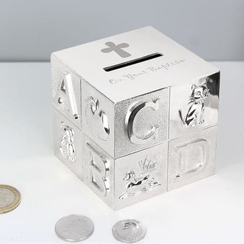 Silver Baptism ABC Money Box Gift for Baptism Baby Gift