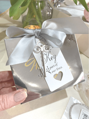 Silver Key Unique Personalised Table Gift Wedding Favour With Choice Of Contents